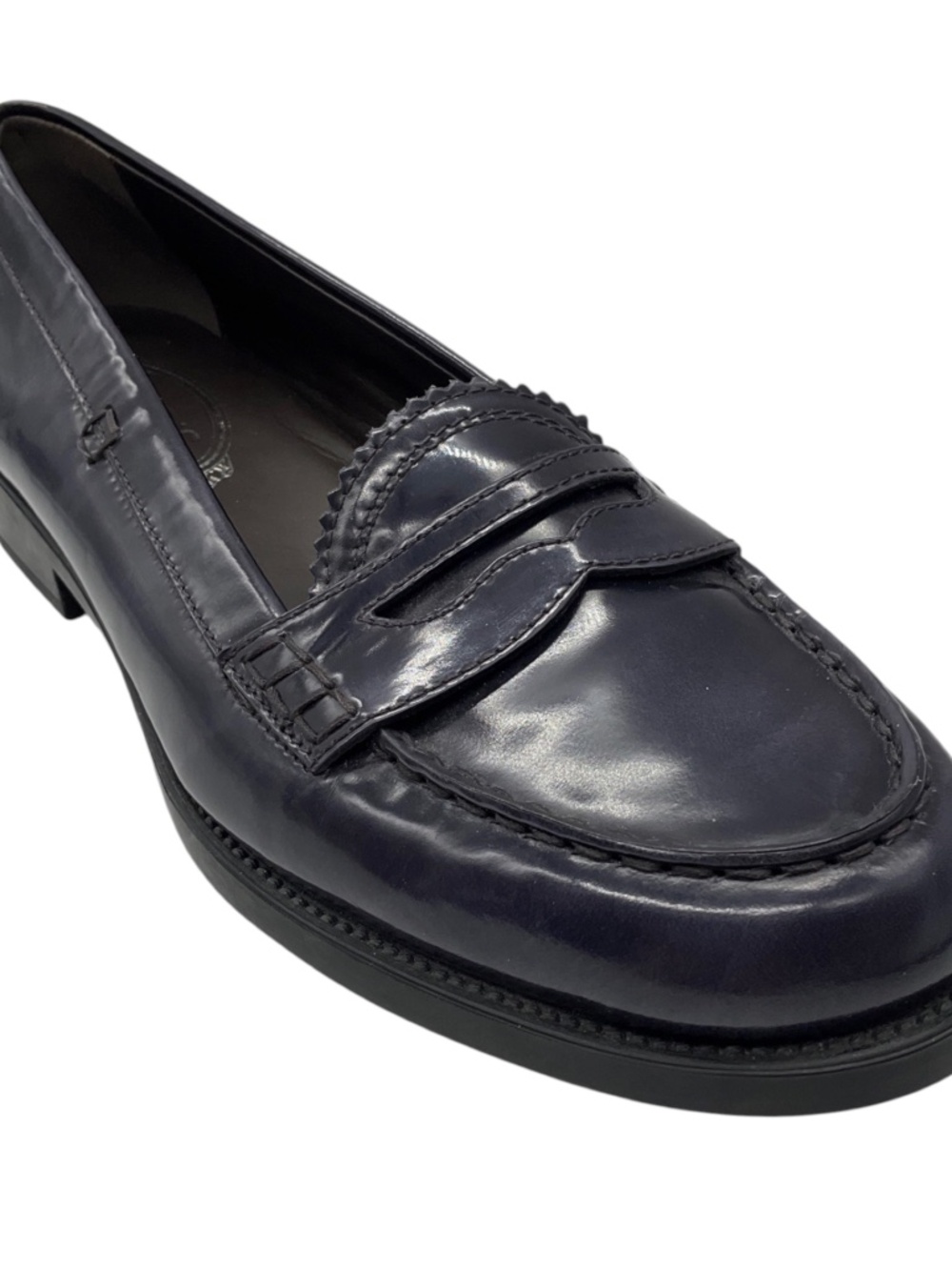 TOD'S NAVY BLUE SHINY LEATHER LOAFERS / FLATS